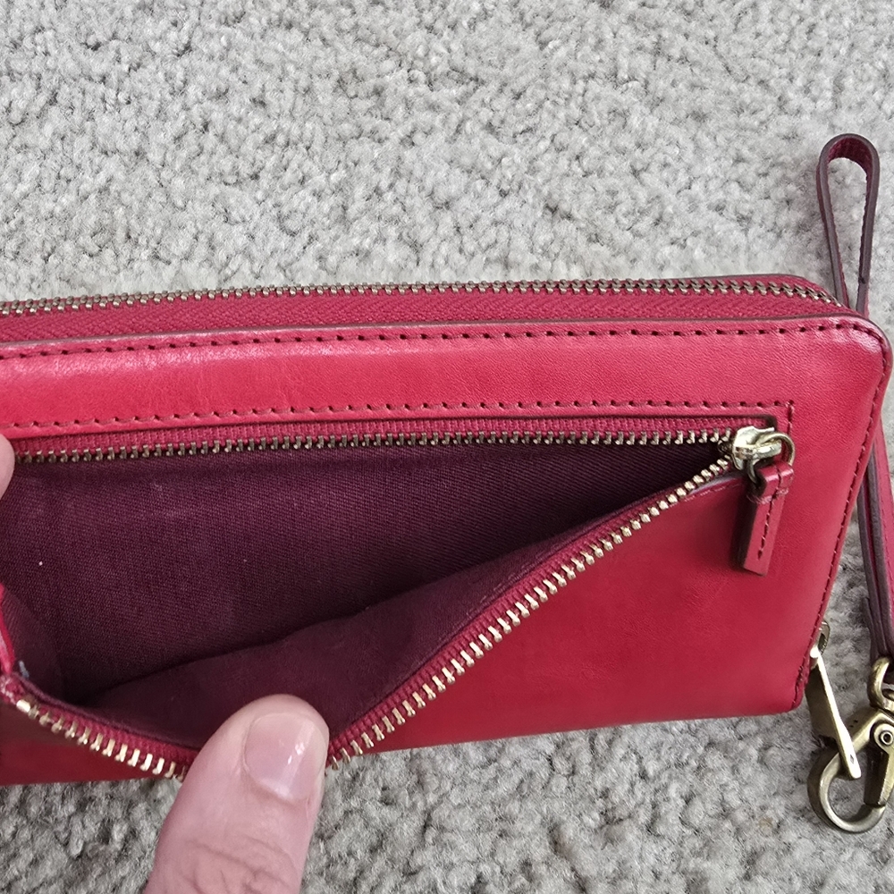 Fossil Wallet Emma Crimson Red Full Zip Large Wrislet Leather Clutch Organizer - Picture 5 of 7